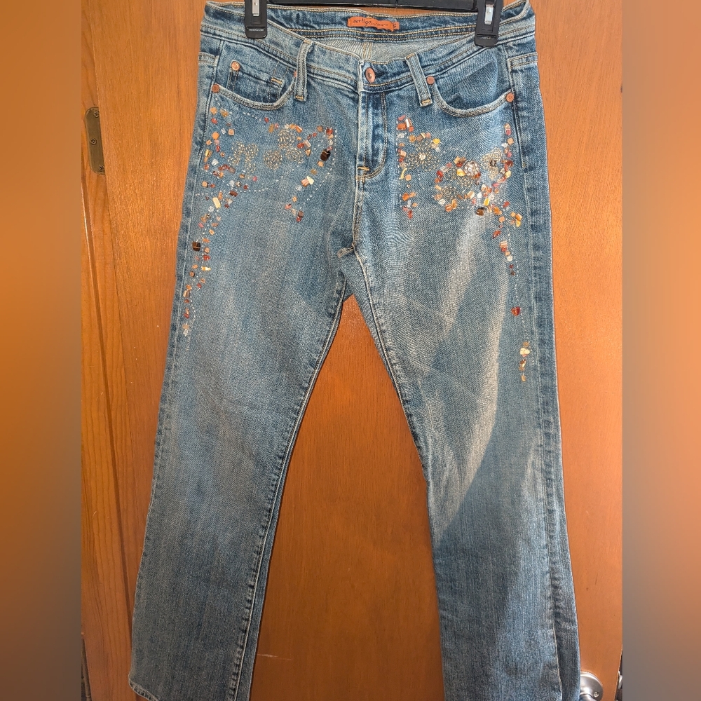 Vertigo Paris Blue Straight Leg Jeans with Decorative Embellishments